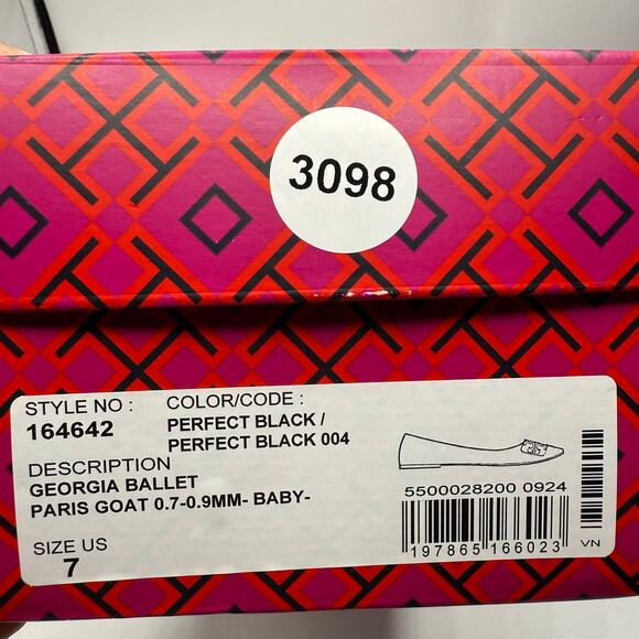 Tory Burch Calf Leather Georgia Ballet Flat Paris Goat Perfect Black Size 7 New - Picture 7 of 7